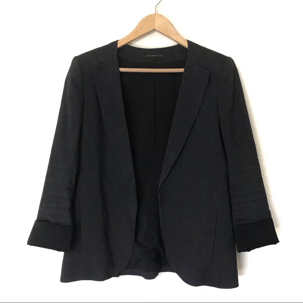Theory Itora Wool Linen Blend Crunch Charcoal Gray Blazer Size 8 Workwear
